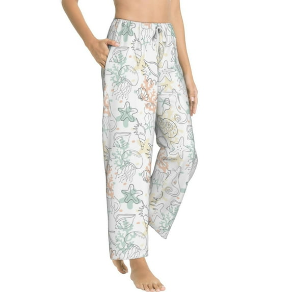 Picia Sea Animals Womens Soft Woven Cotton Elastic Waistband Sleep Pajama Pant Lounge Sleep Pant With Pockets And Drawstring-X-Large