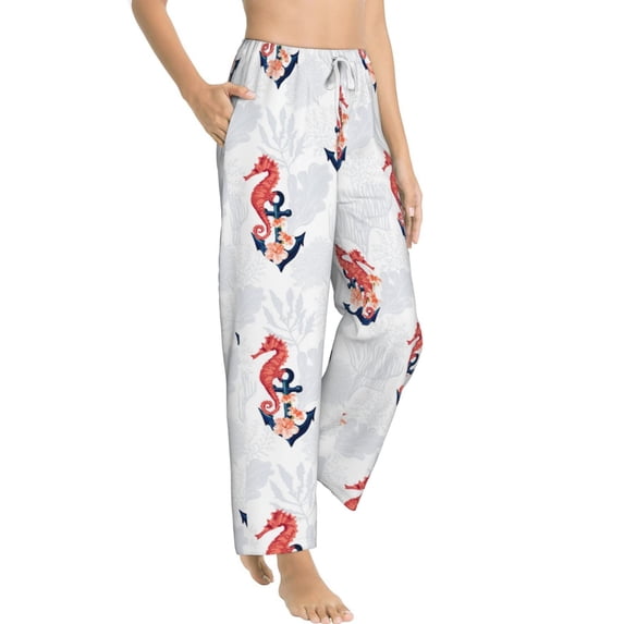 Picia Sea Horse And Corals1 Womens Soft Woven Cotton Elastic Waistband Sleep Pajama Pant Lounge Sleep Pant With Pockets And Drawstring-Medium