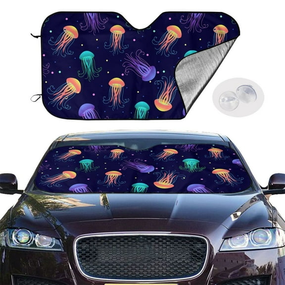 Picia Sea Jellyfish Curved Windshield Sunshade Accordion Folding Style Auto Shade for Car Truck SUV Van Blocks UV Ray Sun Visor Protector -Small