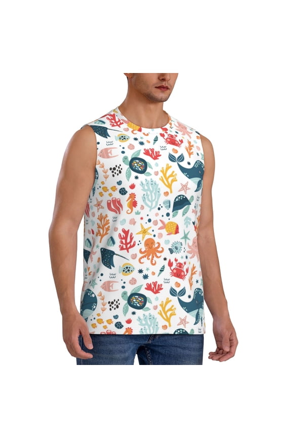 Sea Life 1 mens Cotton Tank Undershirts , Moisture-wicking Ribbed Tanks, Lightweight Cotton Tank Undershirts-Small