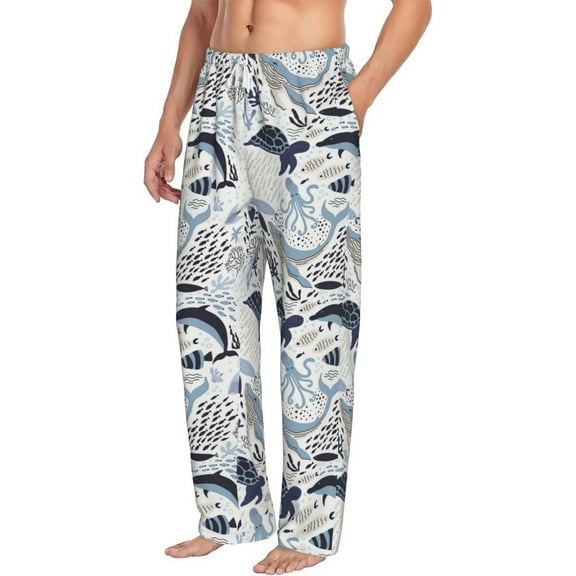 Picia Sea Life Elements Mens Soft Woven Cotton Elastic Waistband Sleep Pajama Pant Lounge Sleep Pant With Pockets And Drawstring-Medium