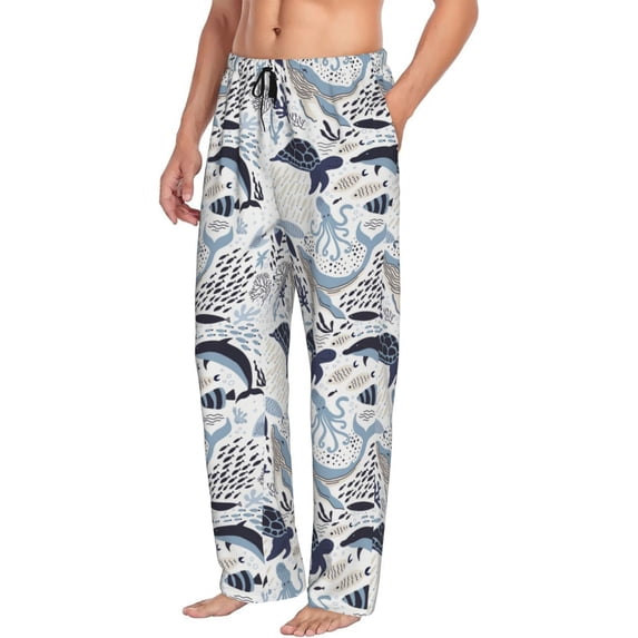 Picia Sea Life Elements Mens Soft Woven Cotton Elastic Waistband Sleep Pajama Pant Lounge Sleep Pant With Pockets And Drawstring-Small