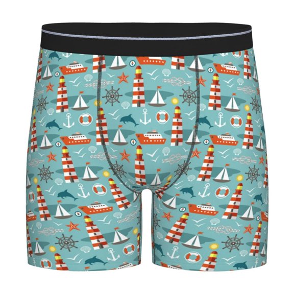 Picia Sea Lighthouse Pattern Men's Athletic Long Leg Briefs , Performance Stretch Underwear，Moisture-Wicking