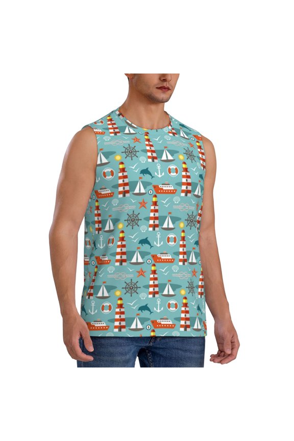 Sea Lighthouse mens Cotton Tank Undershirts , Moisture-wicking Ribbed Tanks, Lightweight Cotton Tank Undershirts-Small