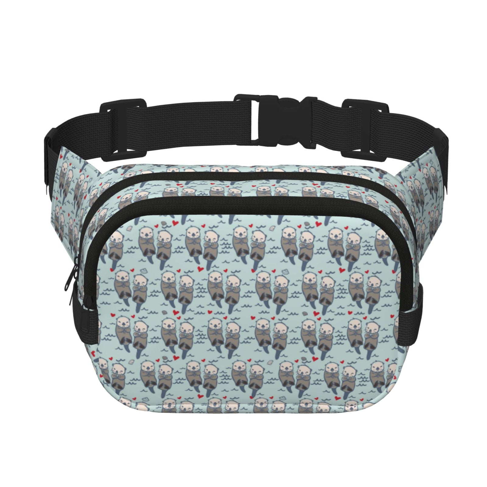 Picia Sea Otter Print Square Double-Layer Waist Bag Mini Adjustable Waist Belt Bag Exercise Running Travel Hiking