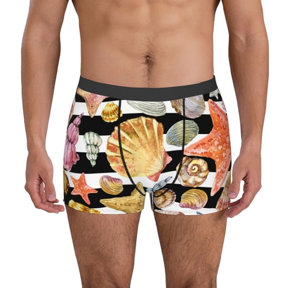 Picia Sea Shell Pattern Men’s Boxer Briefs – Soft & Breathable Underwear, Stretchy & Comfortable Fit, Supportive Pouch Design, Moisture-Wicking-XX-Large