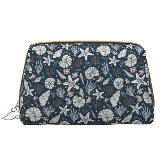 Picia Sea Shells 1 Print Leather Makeup Bag Make Up Bag Travel Toiletry Bag for Her Girlfriend Teacher Teen Girl Gifts