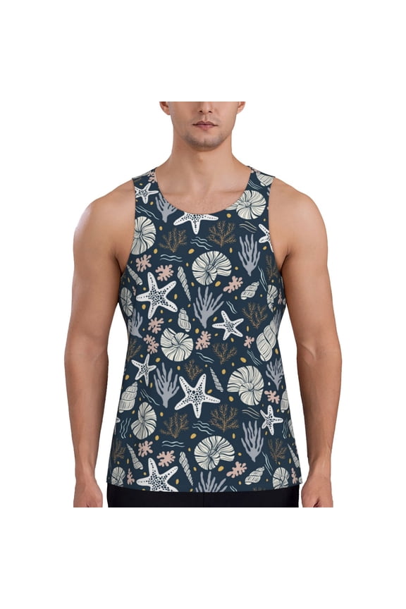 Sea Shells 1 Printed Men’s Performance Tank, Men's Workout Tank Top Moisture-Wicking Tank Top Muscle tee, Breathable Workout Shirt-X-Large
