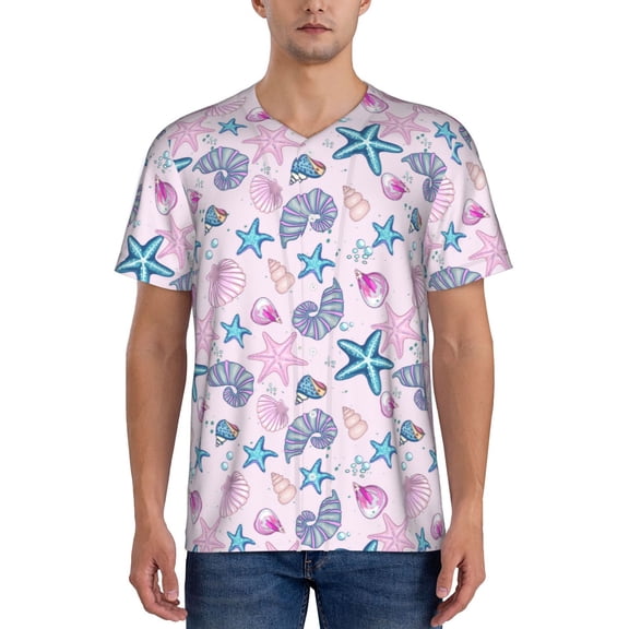 Picia Sea Shells 3 Pattern Mens Polo Shirts Quick Dry Short Sleeve Golf T Shirt Performance Moisture Wicking Casual Workout Baseball T-shirt-Large
