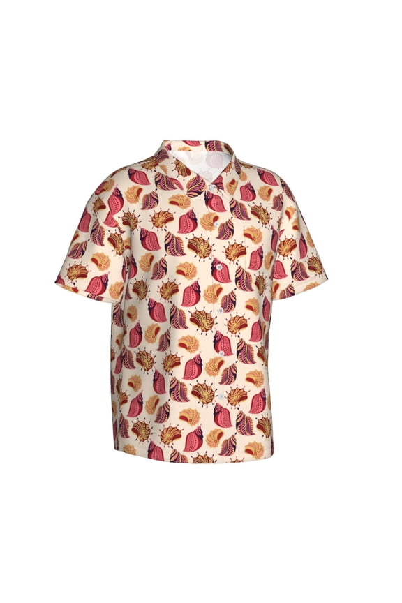Sea Shells Gentle Cotton Regular Fit Short Sleeve Casual Hawaiian Shirt for Men-Medium