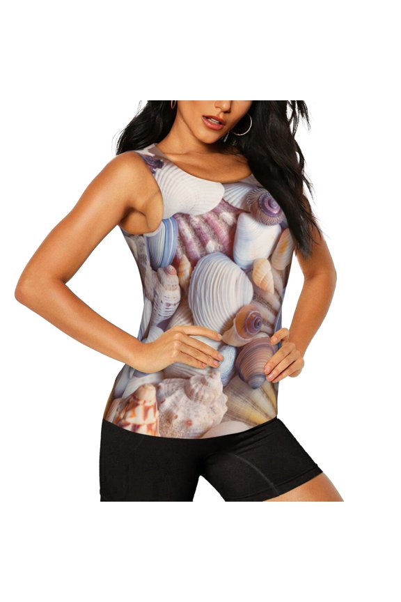 Sea Shells Pattern Women's Workout Tank Top,Breathable Activewear,Slim Fit Athletic Top,Versatile Workout Moisture-wicking top-X-Large