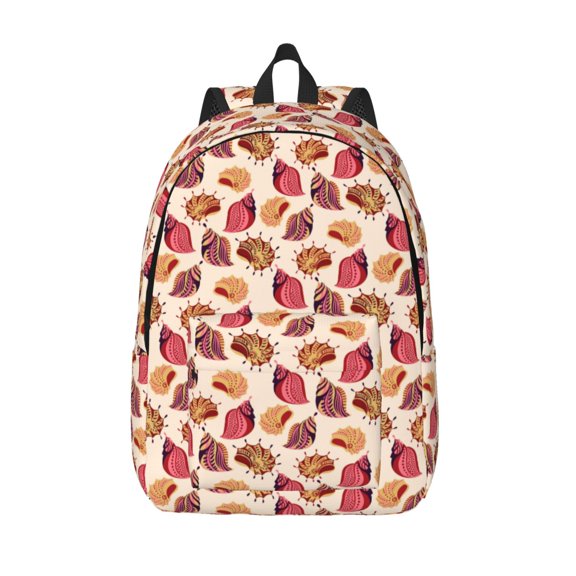 Picia Sea Shells Printed Canvas Daypack - Stylish and Durable Vintage Compact Backpack - Class, Work, Travel, or Laptop Bookbag,Organized Compartments-Medium