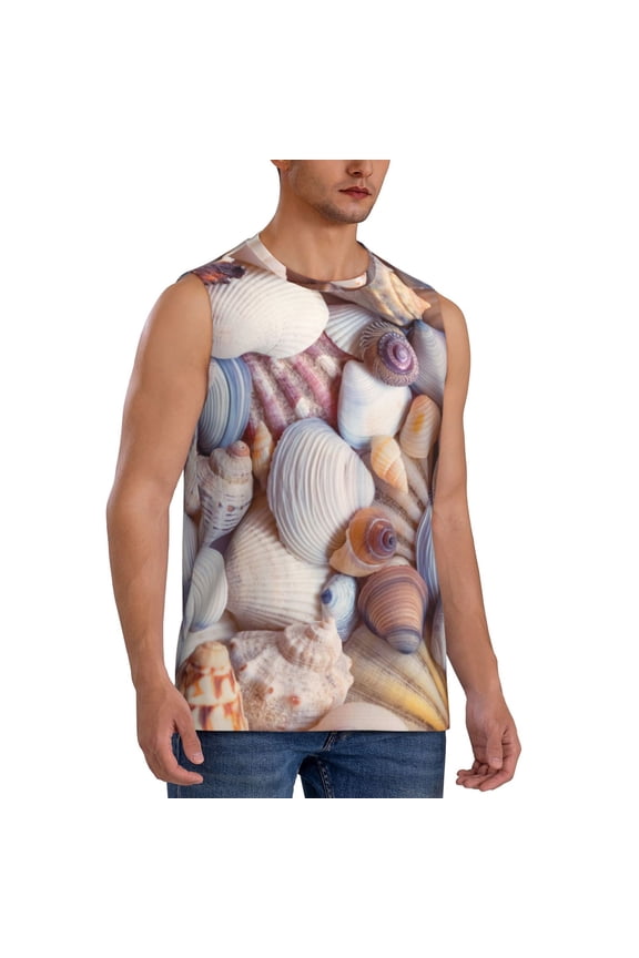 Sea Shells mens Cotton Tank Undershirts , Moisture-wicking Ribbed Tanks, Lightweight Cotton Tank Undershirts-XX-Large