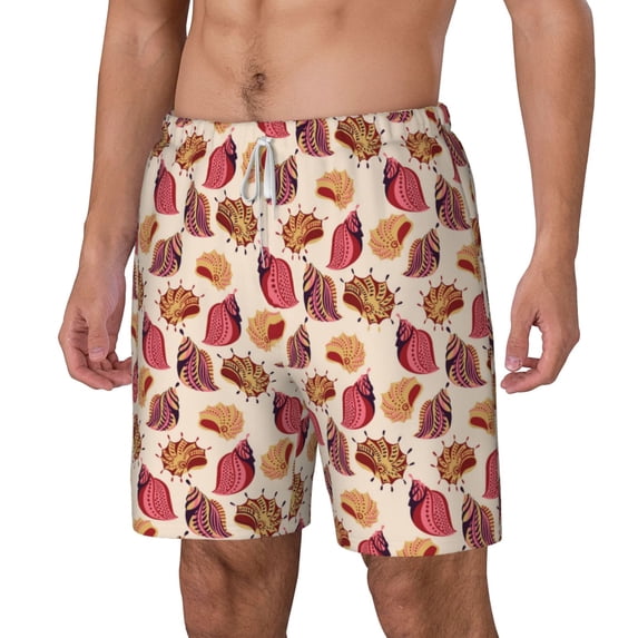 Picia Sea Shells pattern Mens Swim Trunks with Compression Liner Stretch Beach Shorts Quick Dry with Zipper Pockets No-Chafing Board Shorts-3X-Large