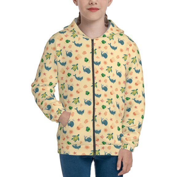 Picia Sea Turtle And Whale for Boys Fashion Full-zip Hoodies & Sweatshirts with Kangaroo Pocket,Zip-up Hooded Sweatshirt for Kid, Moisture Wicking & Breathable-Small