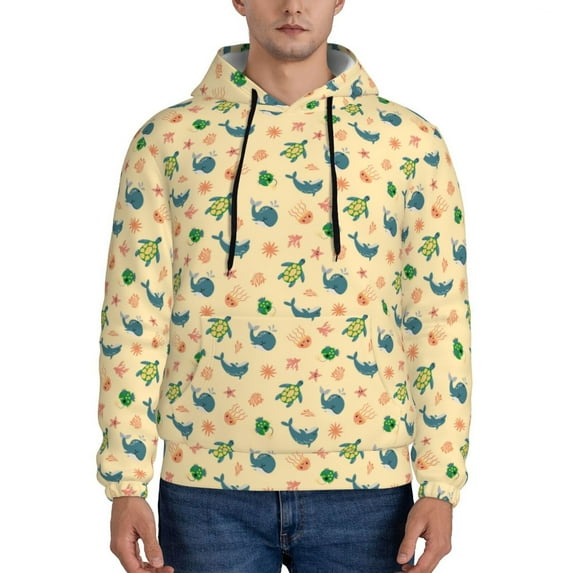 Picia Sea Turtle And Whale Pattern Casual Men's Hoodie - Lightweight Hooded Sweatshirt with Kangaroo Pocket, Comfortable Pullover for Everyday, Travel-4X-Large