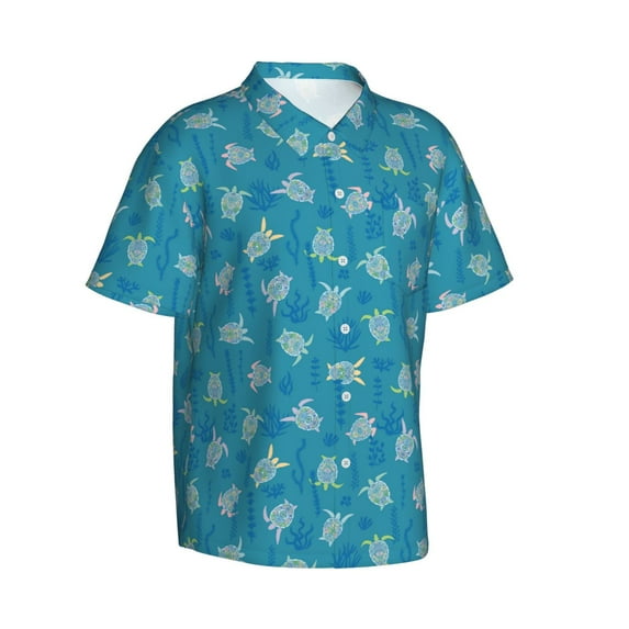 Picia Sea Turtle Gentle Cotton Regular Fit Short Sleeve Casual Hawaiian Shirt for Men-3X-Large