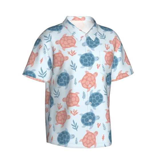 Picia Sea Turtle Gentle Cotton Regular Fit Short Sleeve Casual Hawaiian Shirt for Men-Medium