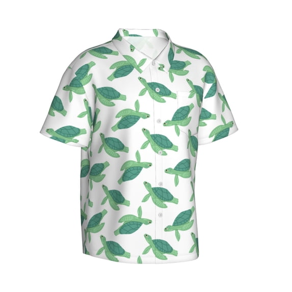 Picia Sea Turtle Gentle Cotton Regular Fit Short Sleeve Casual Hawaiian Shirt for Men-Medium