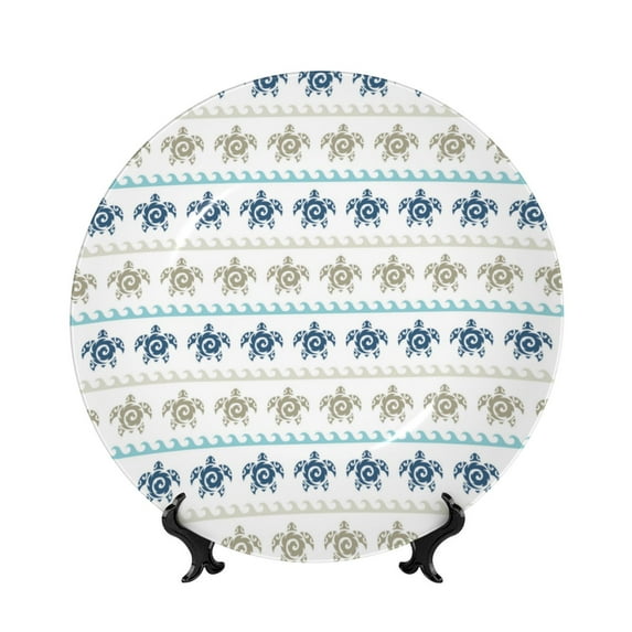 Picia Sea Turtle Pattern Bone China Decorative Plate – Wall Decor with Stand and Adhesive, Elegant Ornament for Living Room, Office, or Entryway-10in