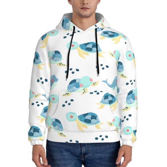 Picia Sea Turtle Pattern Casual Men's Hoodie - Lightweight Hooded Sweatshirt with Kangaroo Pocket, Comfortable Pullover for Everyday, Travel-X-Large