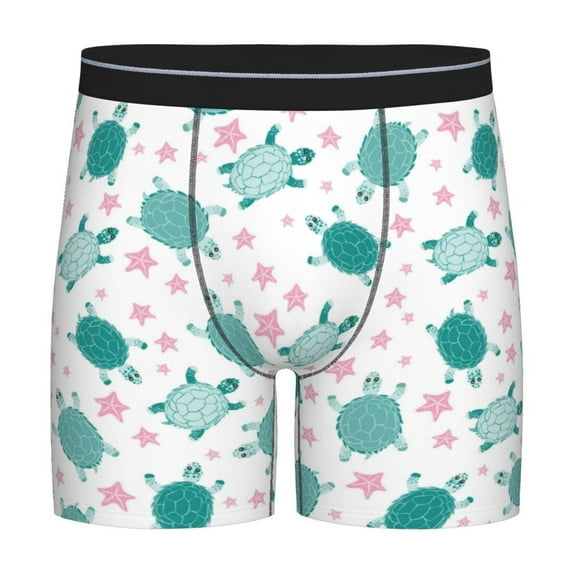 Picia Sea Turtle Pattern Men's Athletic Long Leg Briefs , Performance Stretch Underwear,Moisture-Wicking
