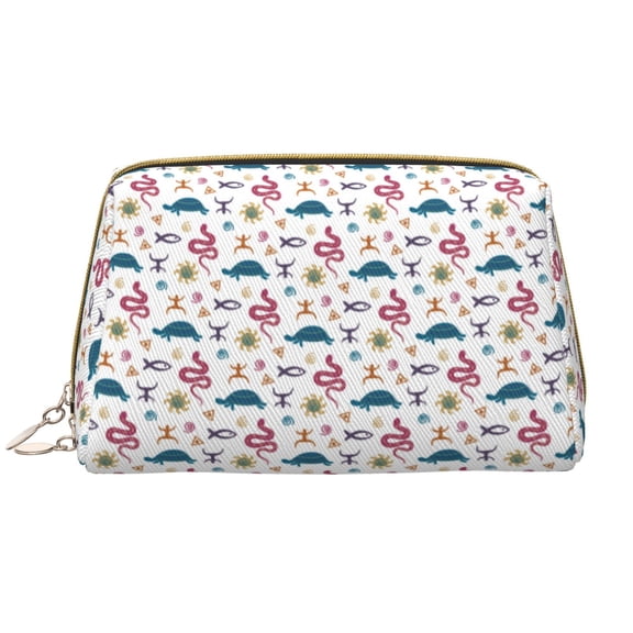 Picia Sea Turtle Print Leather Makeup Bag Make Up Bag Travel Toiletry Bag for Her Girlfriend Teacher Teen Girl Gifts