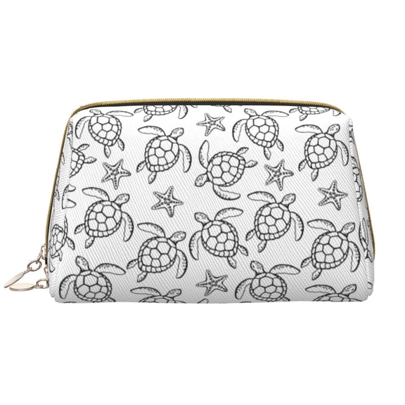 Picia Sea Turtle Print Leather Makeup Bag Make Up Bag Travel Toiletry Bag for Her Girlfriend Teacher Teen Girl Gifts
