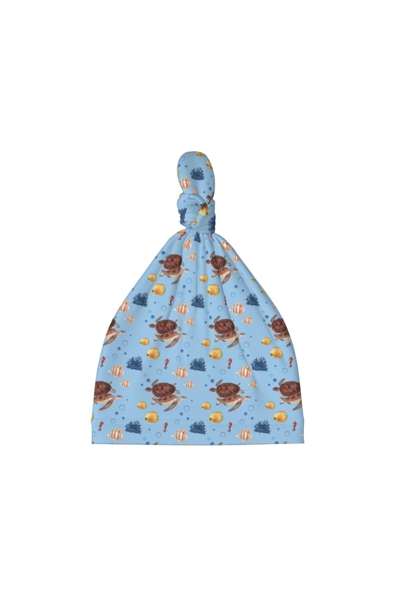 Sea Turtle Printed Preemie Hats for Baby Girls Cotton Premature Knot Hats Newborn Hospital Cap Warm Knot Beanie Nicu for Preemie Girls and Boys