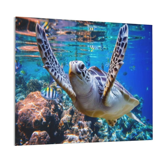 Picia Sea Turtle Swims Pattern Decorative Picture – Unique Wall Art, Modern Canvas Print for Trendy Interiors (Horizontal)