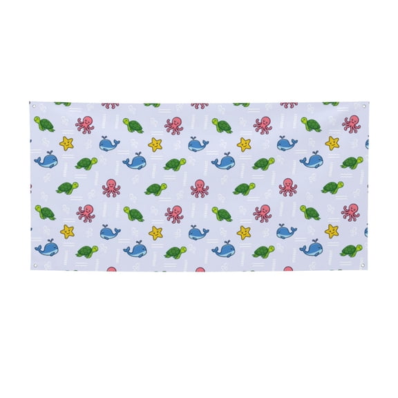 Picia Sea Turtle Whale Pattern Party Banner, Festive Decoration, Holiday Banner, Celebration Decor, Event Banner, Reusable Party Banner-Small