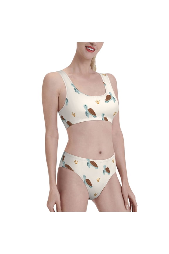 Sea Turtle Women's High Waisted Bikini Scoop Neck Swimsuit Two Pieces Bathing Suit-X-Large