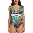 thumbnail image 1 of Picia Sea Turtle in Coral Blooming Jelly Womens Tummy Control Bathing Suits Slimming Ruffle Swimsuit One Piece Lace Swimwear-, 1 of 8