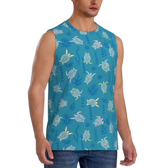 Picia Sea Turtle mens Cotton Tank Undershirts , Moisture-wicking Ribbed Tanks, Lightweight Cotton Tank Undershirts-XX-Large