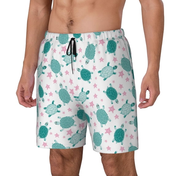 Picia Sea Turtle pattern Mens Swim Trunks with Compression Liner Stretch Beach Shorts Quick Dry with Zipper Pockets No-Chafing Board Shorts-Large