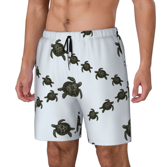 Picia Sea Turtle pattern Mens Swim Trunks with Compression Liner Stretch Beach Shorts Quick Dry with Zipper Pockets No-Chafing Board Shorts-Medium