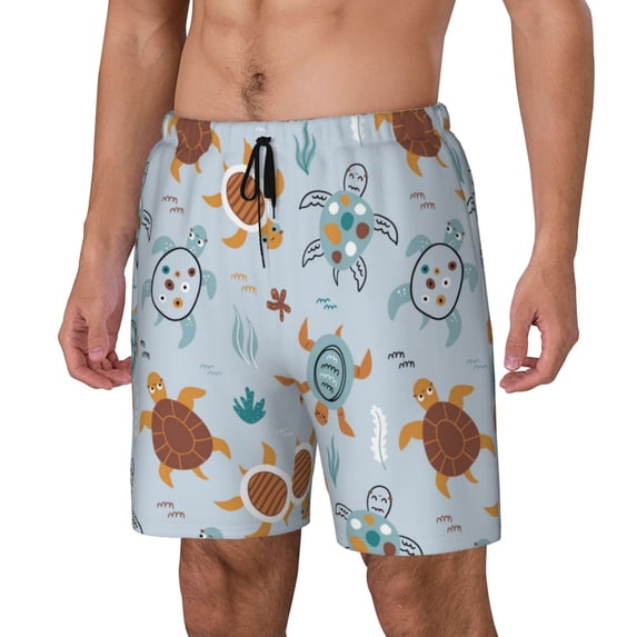 Picia Sea Turtle pattern Mens Swim Trunks with Compression Liner Stretch Beach Shorts Quick Dry with Zipper Pockets No-Chafing Board Shorts-Medium