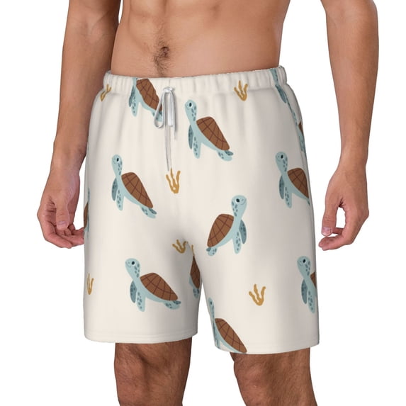 Picia Sea Turtle pattern Mens Swim Trunks with Compression Liner Stretch Beach Shorts Quick Dry with Zipper Pockets No-Chafing Board Shorts-Medium