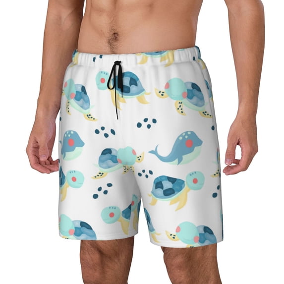 Picia Sea Turtle pattern Mens Swim Trunks with Compression Liner Stretch Beach Shorts Quick Dry with Zipper Pockets No-Chafing Board Shorts-X-Large