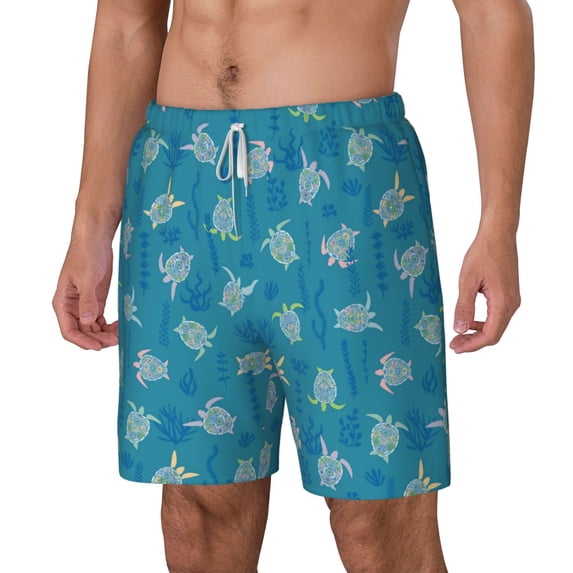 Picia Sea Turtle pattern Mens Swim Trunks with Compression Liner Stretch Beach Shorts Quick Dry with Zipper Pockets No-Chafing Board Shorts-XX-Large