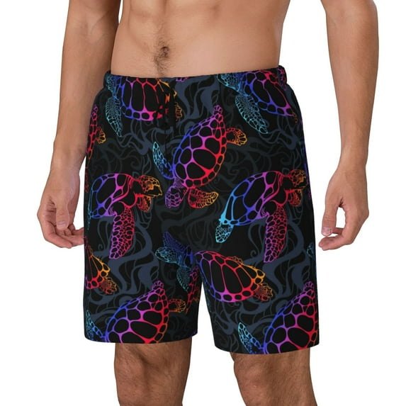 Picia Sea Turtle pattern Mens Swim Trunks with Compression Liner Stretch Beach Shorts Quick Dry with Zipper Pockets No-Chafing Board Shorts-