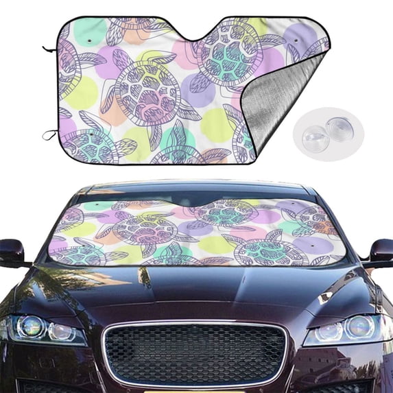 Picia Sea Turtles Curved Windshield Sunshade Accordion Folding Style Auto Shade for Car Truck SUV Van Blocks UV Ray Sun Visor Protector -Medium