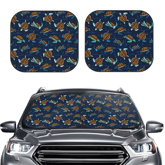 Picia Sea Turtles Swimming 2 Piece Car Windshield Sun Shade Foldable | Foldable Sun Shield for Front Window Blocks UV Rays and Keeps Your Vehicle Cool-Large