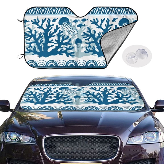 Picia Sea Underwater Jellyfish Curved Windshield Sunshade Accordion Folding Style Auto Shade for Car Truck SUV Van Blocks UV Ray Sun Visor Protector -Small