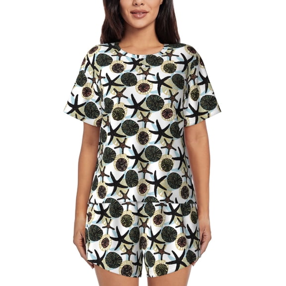 Picia Sea ​​Urchin Pajamas Sets for Women Soft Short-Sleeved Pjs with Lounge Shorts Two Piece Sleepwear-Large