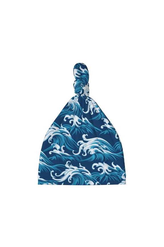 Sea Water Wave Printed Preemie Hats for Baby Girls Cotton Premature Knot Hats Newborn Hospital Cap Warm Knot Beanie Nicu for Preemie Girls and Boys