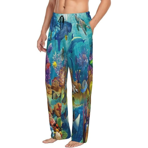 Picia Sea World Mens Soft Woven Cotton Elastic Waistband Sleep Pajama Pant Lounge Sleep Pant With Pockets And Drawstring-
