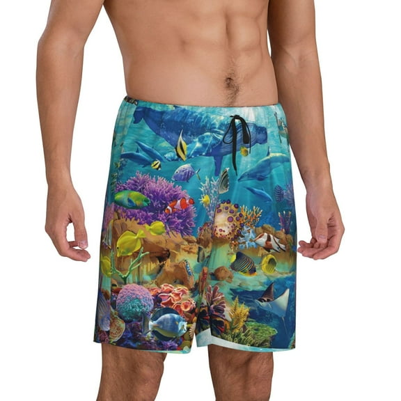 Picia Sea World Pajama Shorts for Men, Men's Pajama Bottoms, Sleepwear,Short Pajama Pants-Small