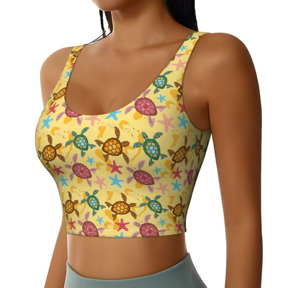 Picia Sea and Sand Sports Bra for Women,Padded Strappy Sports Bras Medium Support Yoga Bra with Removable Cups,Running Yoga Bra-XX-Large