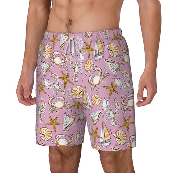 Picia Seafood pattern Mens Swim Trunks with Compression Liner Stretch Beach Shorts Quick Dry with Zipper Pockets No-Chafing Board Shorts-X-Large